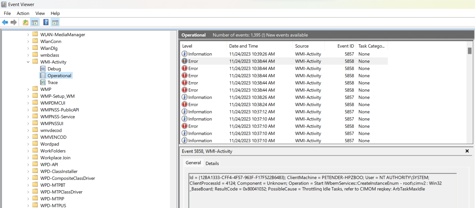 WMI-Activity in Windows Event Viewer